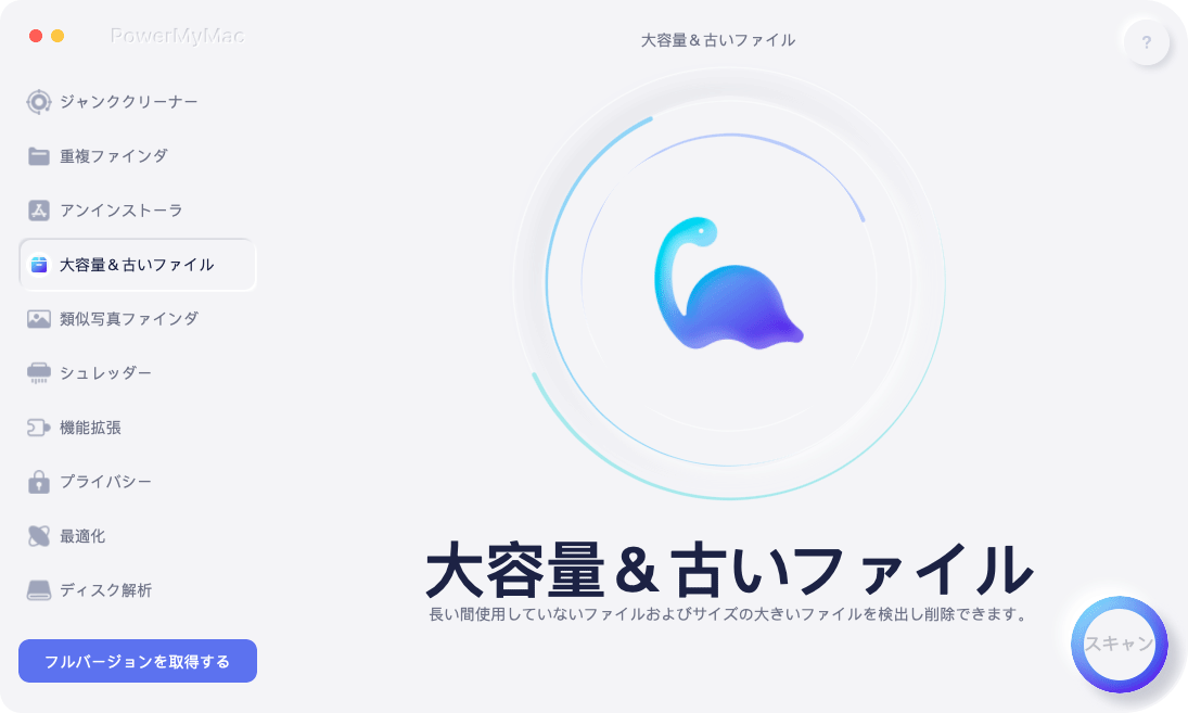 大きなファイルをスキャンするには、大きなファイルと古いファイルを選択します