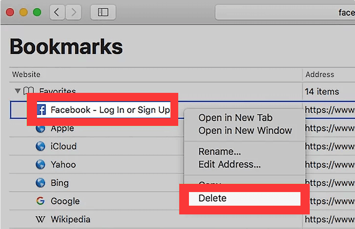 MacでSafariのブックマークを削除する