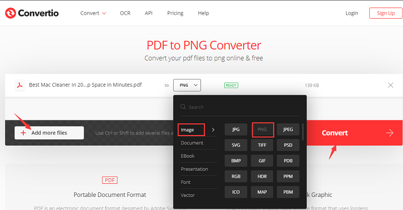 ConvertioでPDFをPNGに変換