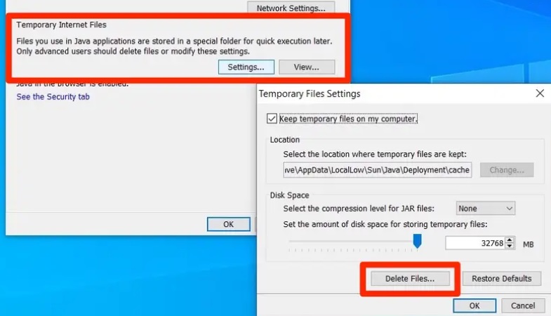 Windows で Java キャッシュをクリアする手順