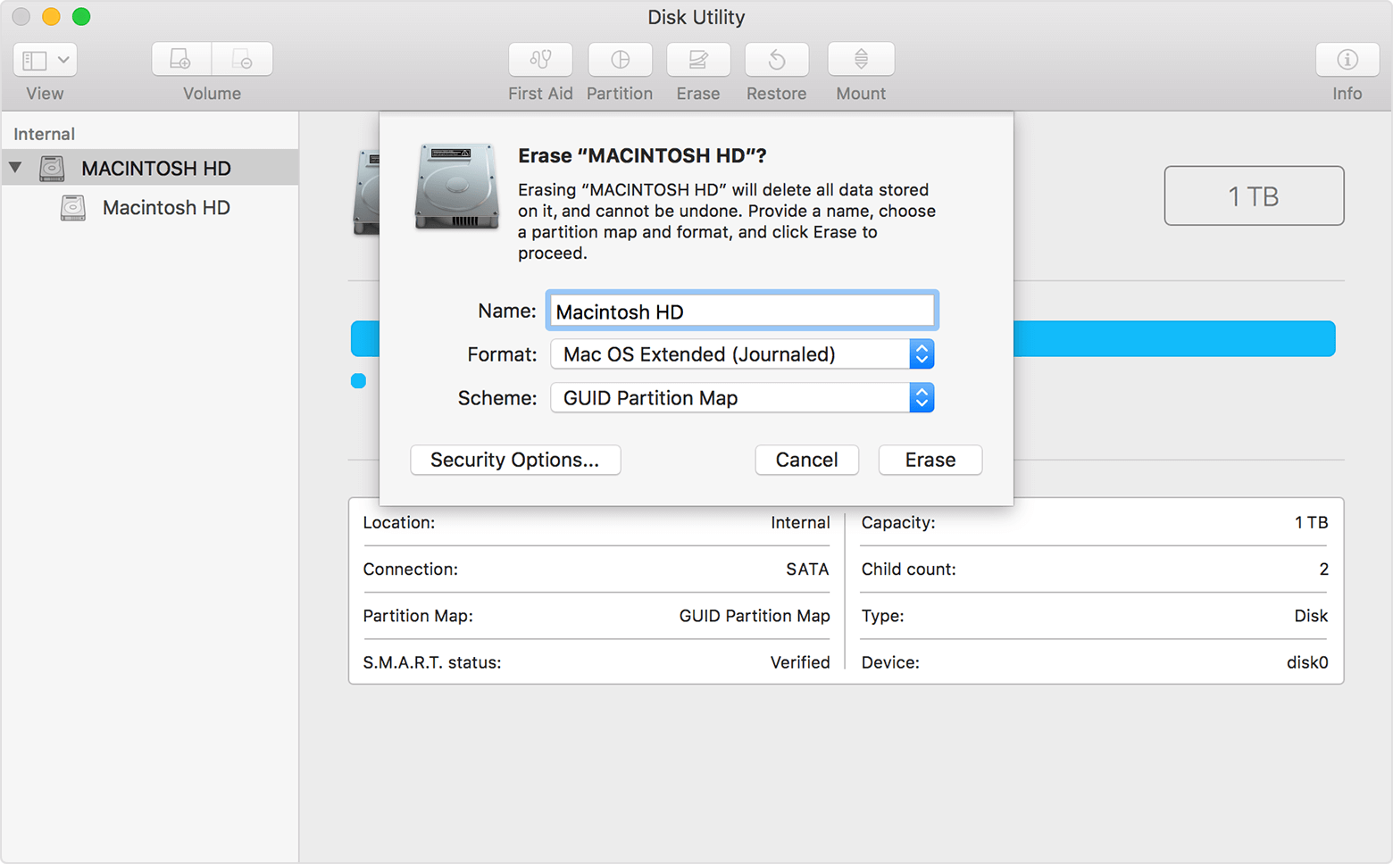 Macos High Sierra Disk Utilityが内部ドライブを消去します