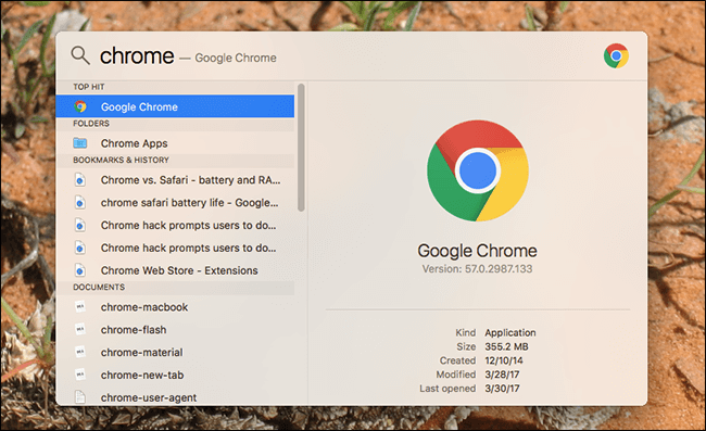 スポットライト検索 Chrome