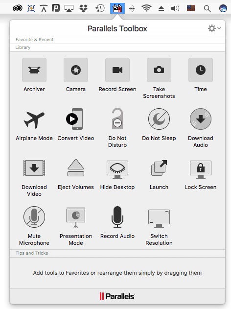 Parallels Toolbox for Mac のインターフェイス