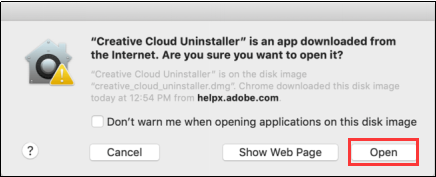 Creative Cloud Uninstallerを開く