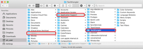 サポートファイルを使用してMacからTextWranglerを手動でアンインストールします