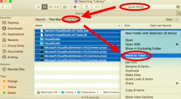 MacでVisualStudioの残り物を手動で削除する