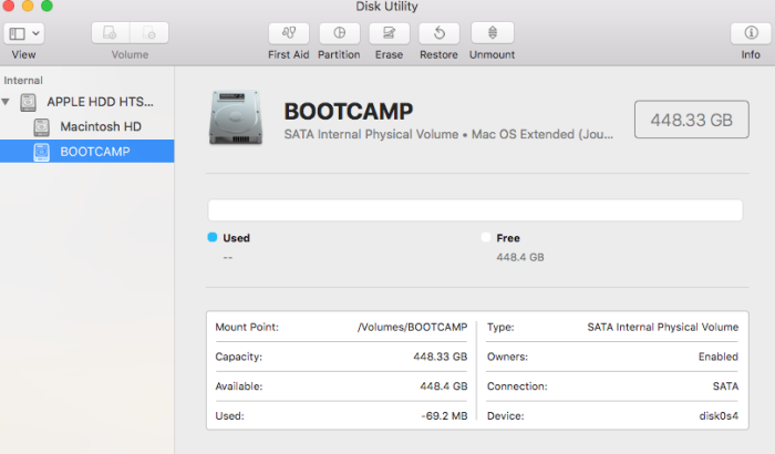 ディスクユーティリティを使用してMacでBoot campをアンインストールする