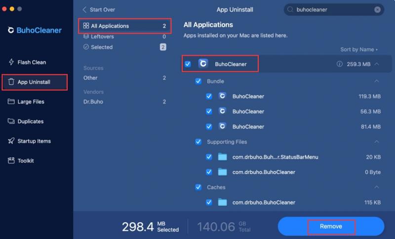 独自のアンインストーラーで BuhoCleaner を削除する