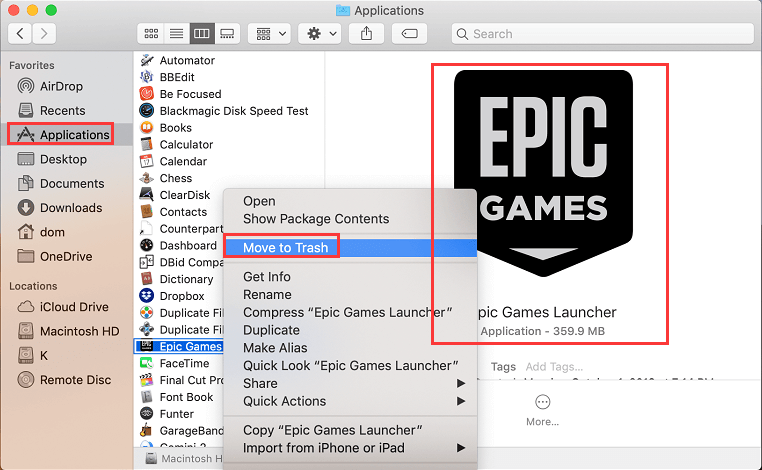 MacでEpic Games Launcherを手動でアンインストールする