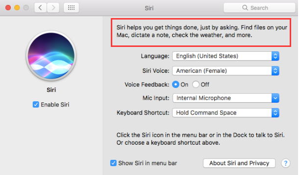 Macのシステム環境設定でSiri Paneを使用する