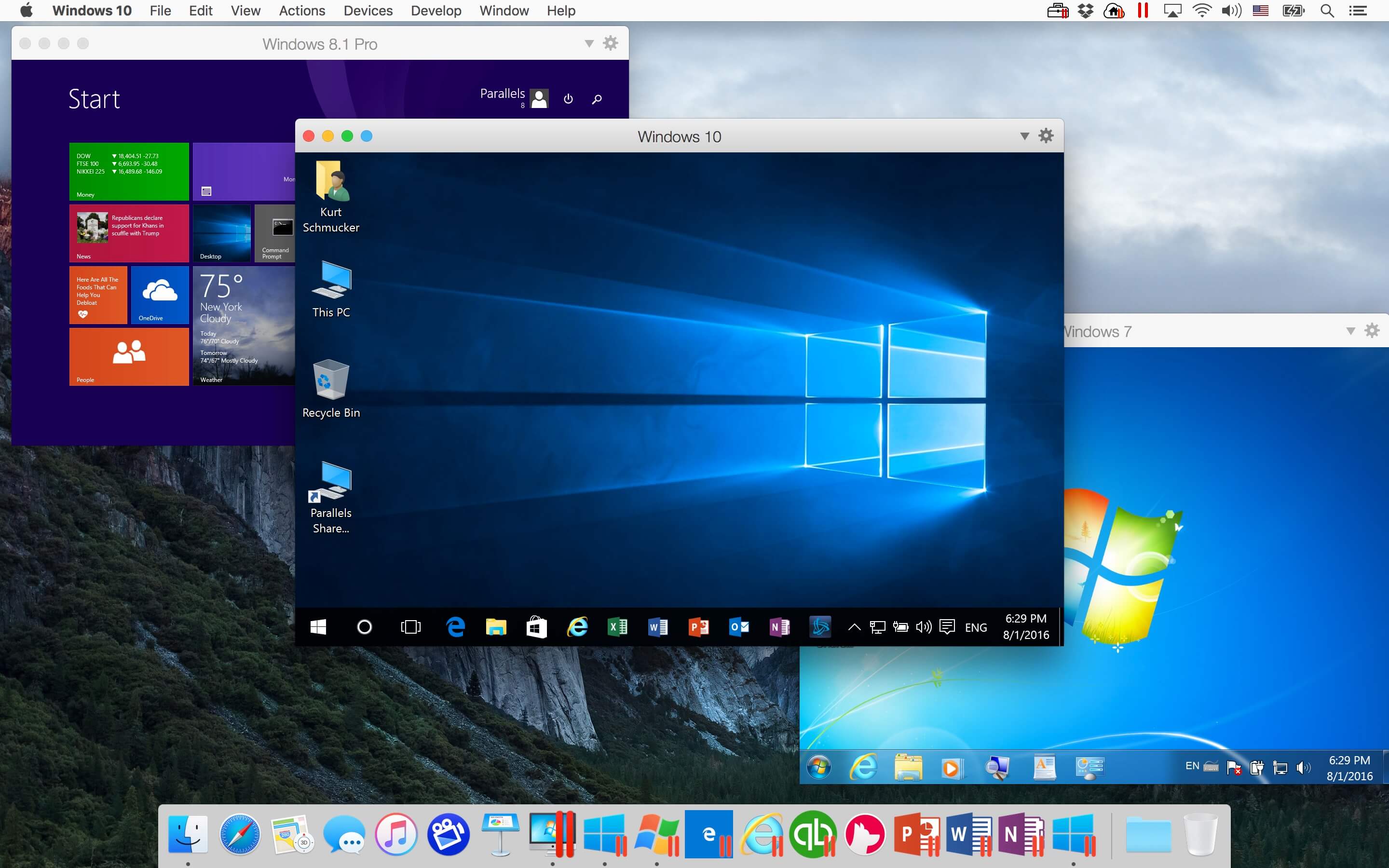 Mac上のParallels Desktop