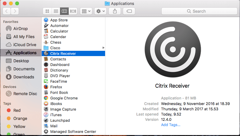 MacからCitrix Receiverをアンインストールします。