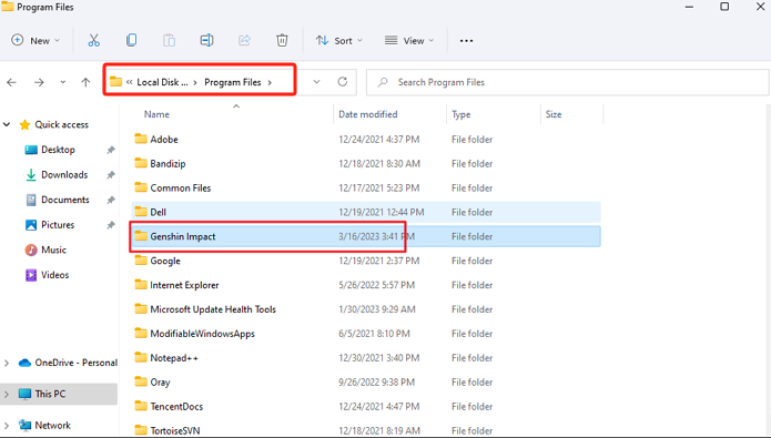 Windows 上の Genshin スクリーンショット フォルダー
