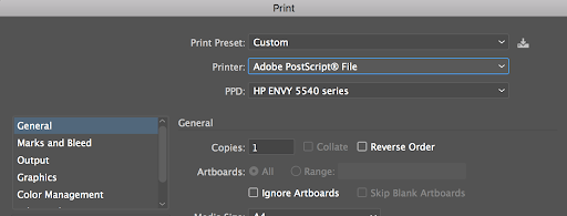Illustratorをデフォルト以外のプリンターに印刷するように構成する