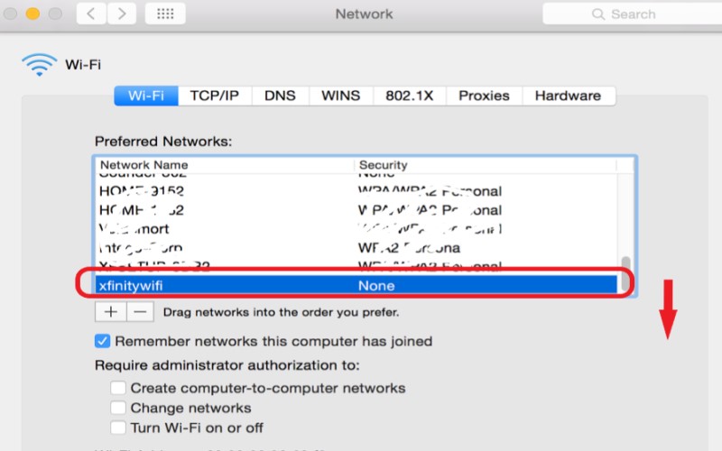 ネットワークの優先順序を変更してMacでXfinityWiFiを無効にする