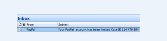 PayPalアカウント限定のフィッシングメールが受信トレイにあるように見える