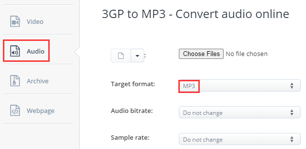 Aconvertで3GPをMP3に変換する