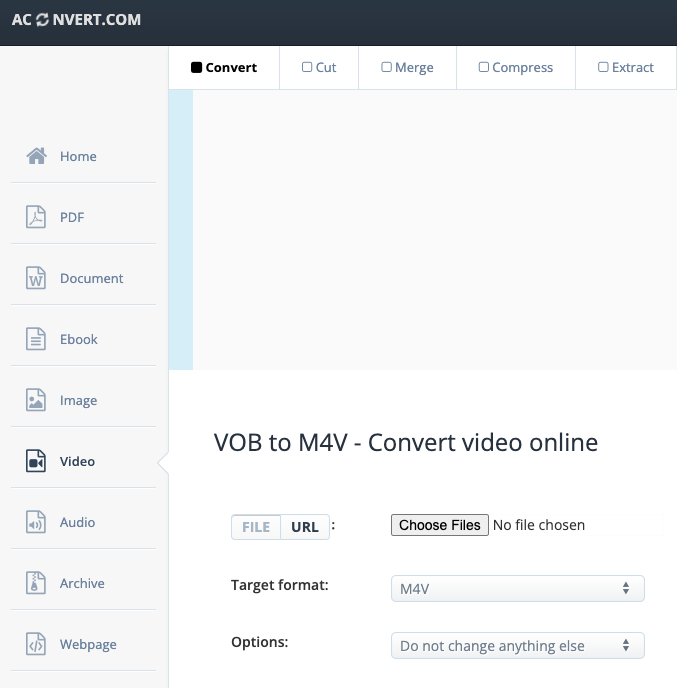 Aconvert.com で VOB を M4V に変換します