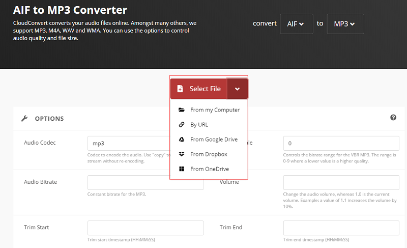 CloudConvertでAIFをMP3に変換する