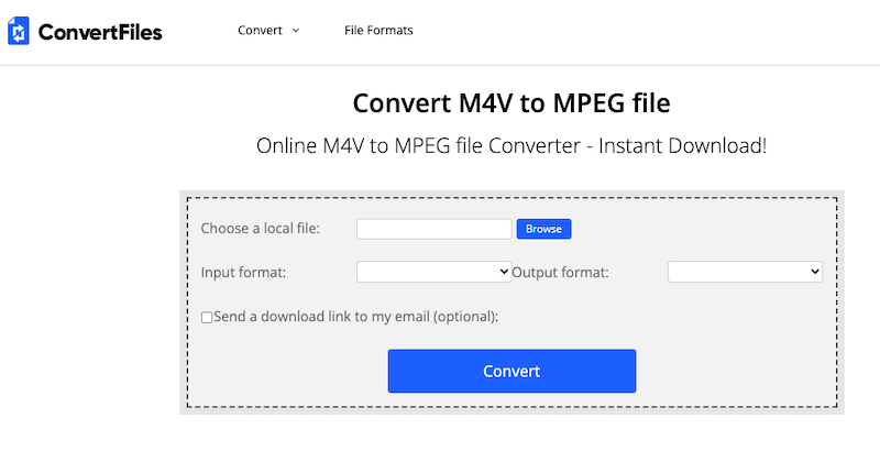 ConvertFiles.com で M4V を MPEG に変換します