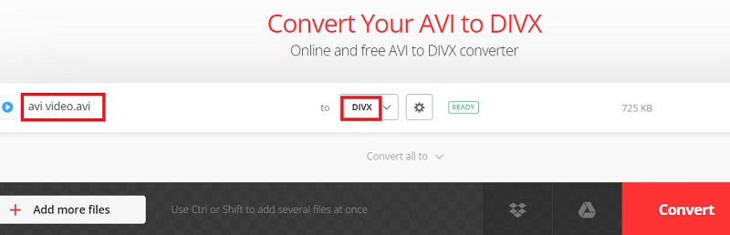 オンライン プログラムで AVI を DivX 形式に変換