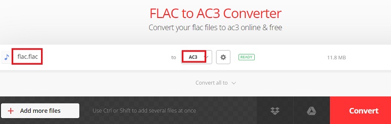 ConvertioでFLACをAC3に変換