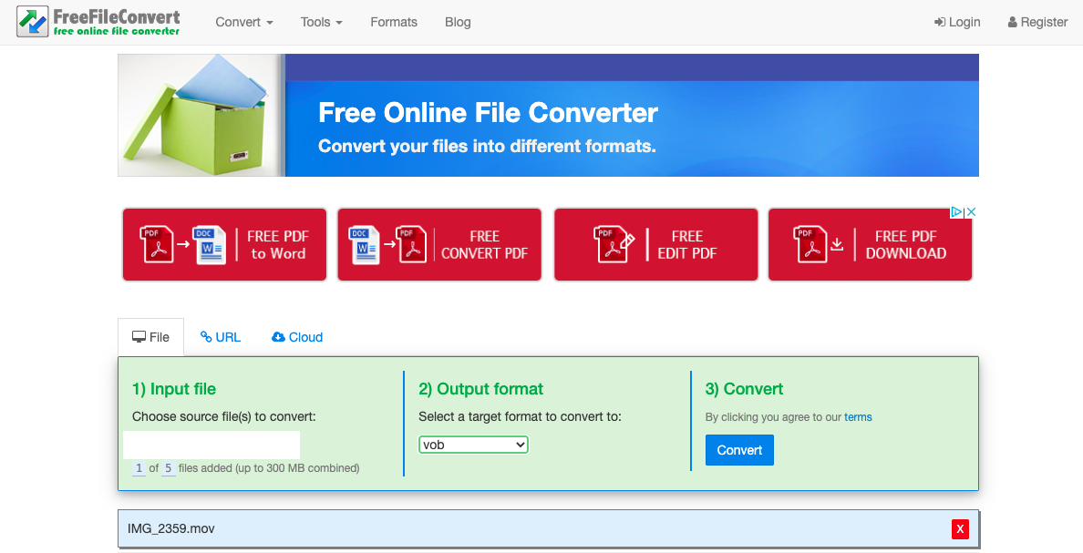 FreeFileConvert.com で MOV を VOB に変換