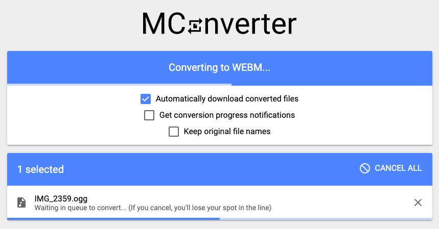 オンラインOGGからWebMへのコンバーター Mconverter.eu