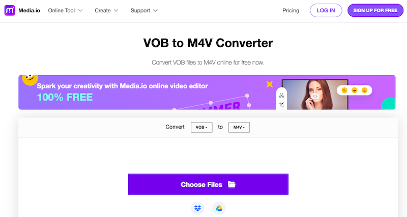 Media.io: オンライン VOB から M4V コンバーター