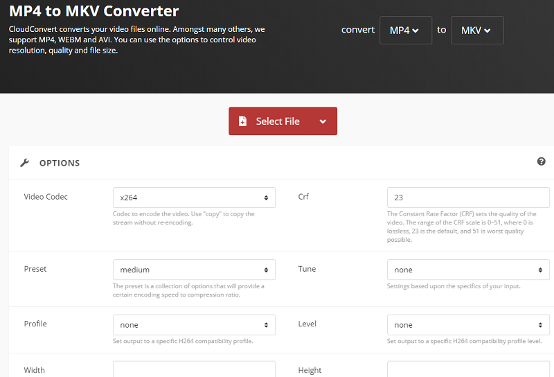 MP4からMKVにCloudConvert